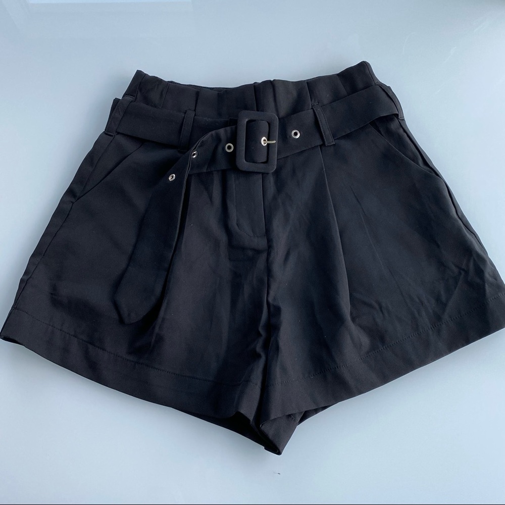 High Waist Black Belted Shorts